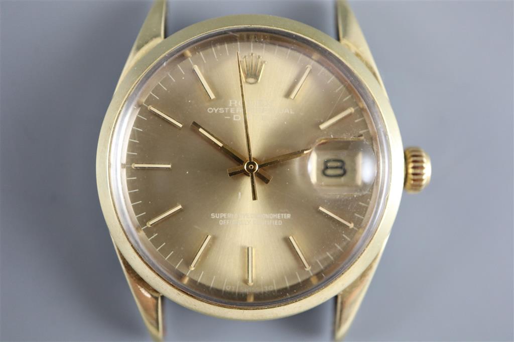 A gentlemans 1970s steel and gold plated Rolex Oyster Perpetual Date wrist watch,